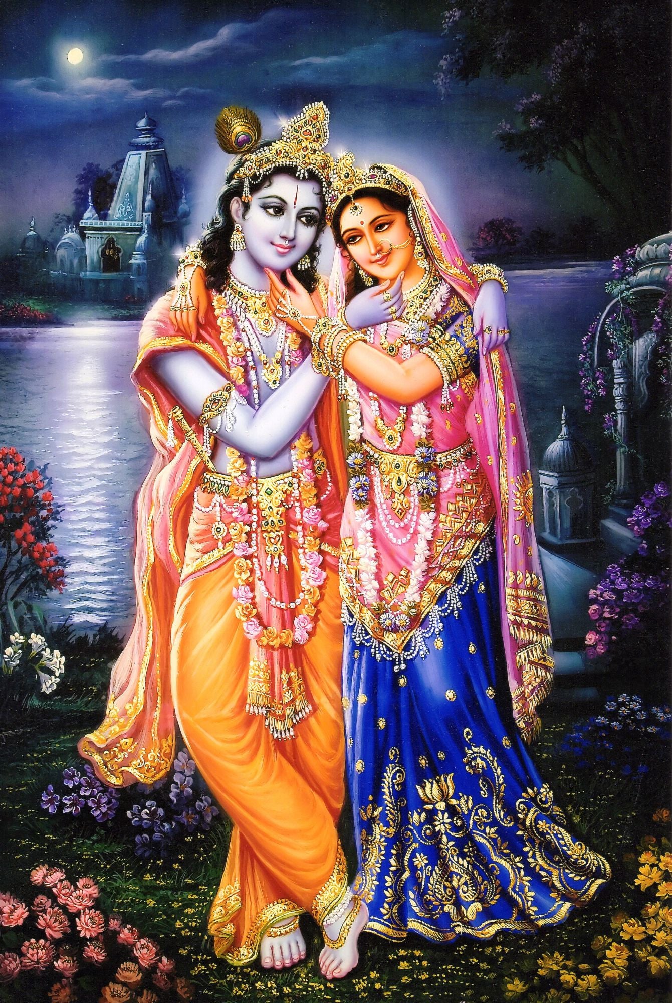 Radha Krishna Evening At Lake Large Art Prints By Raghuraman Buy Posters Frames Canvas 1617