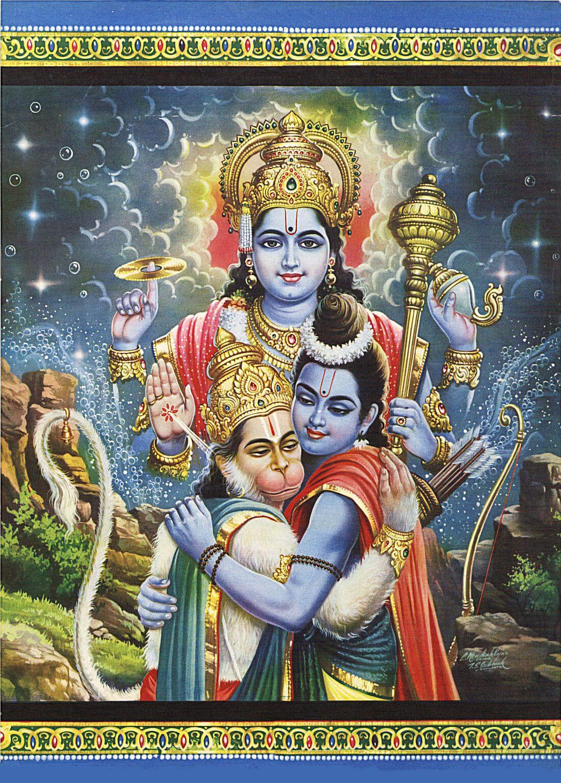 Ram Hanuman Milan (Vishnu Avatar) - Ramayan Art Painting - Posters ...