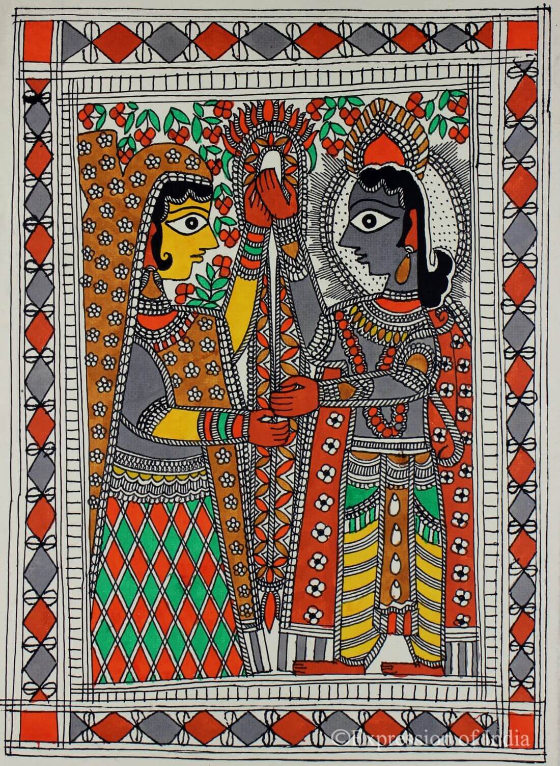 Ram Sita Wedding - Madhubani Painting - Posters by Kritanta Vala ...