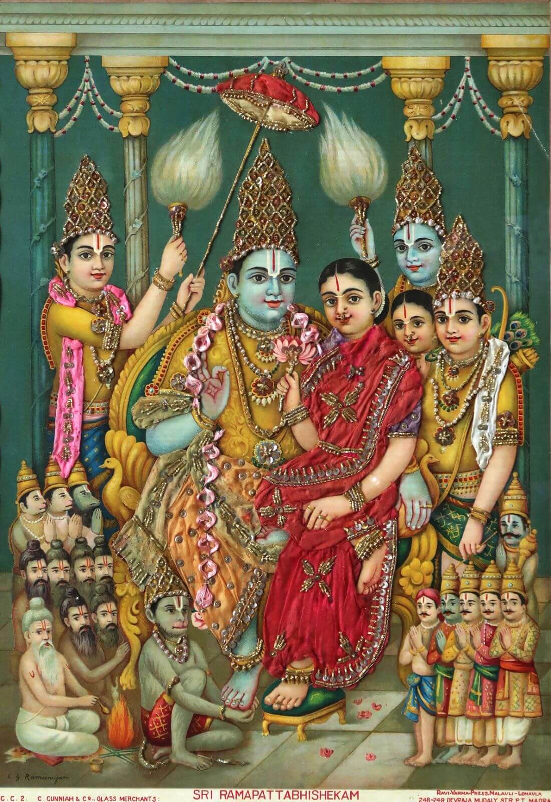 Rama Pattabhishekam - C G Ramanujam - Ravi Varma Press Oleograph ...