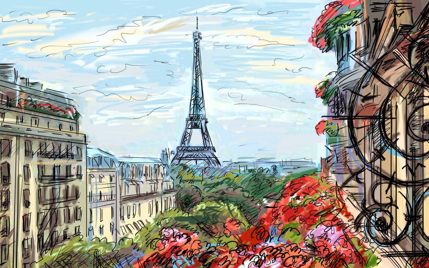 A beautiful view of Eiffel Tower - Digital Painting - Large Art ...