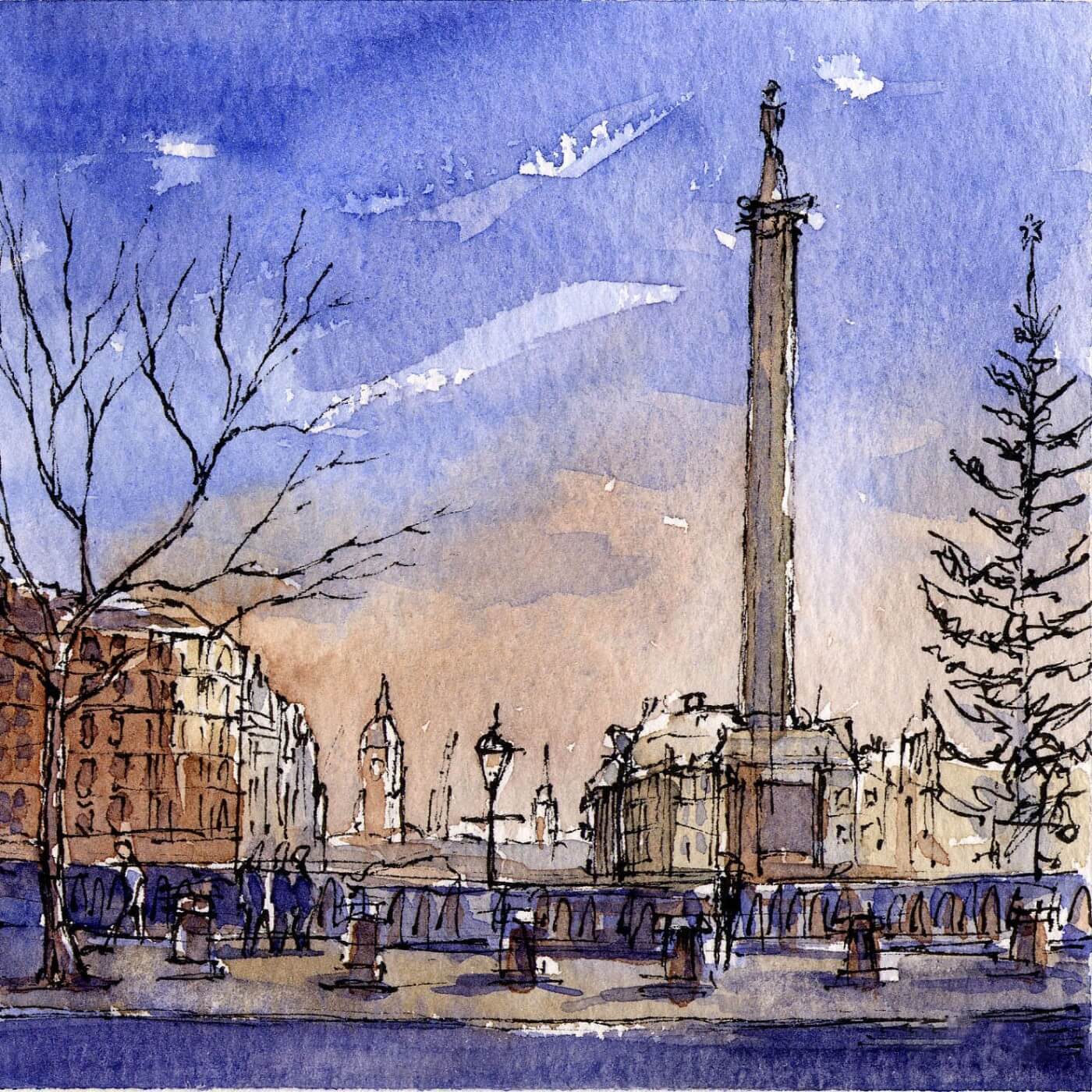 Trafalgar Square - Watercolor - London Photo And Painting Collection - Canvas Prints By Sarah | Buy Posters, Frames, Canvas & Digital Art Prints | Small, Compact, Medium And Large Variants