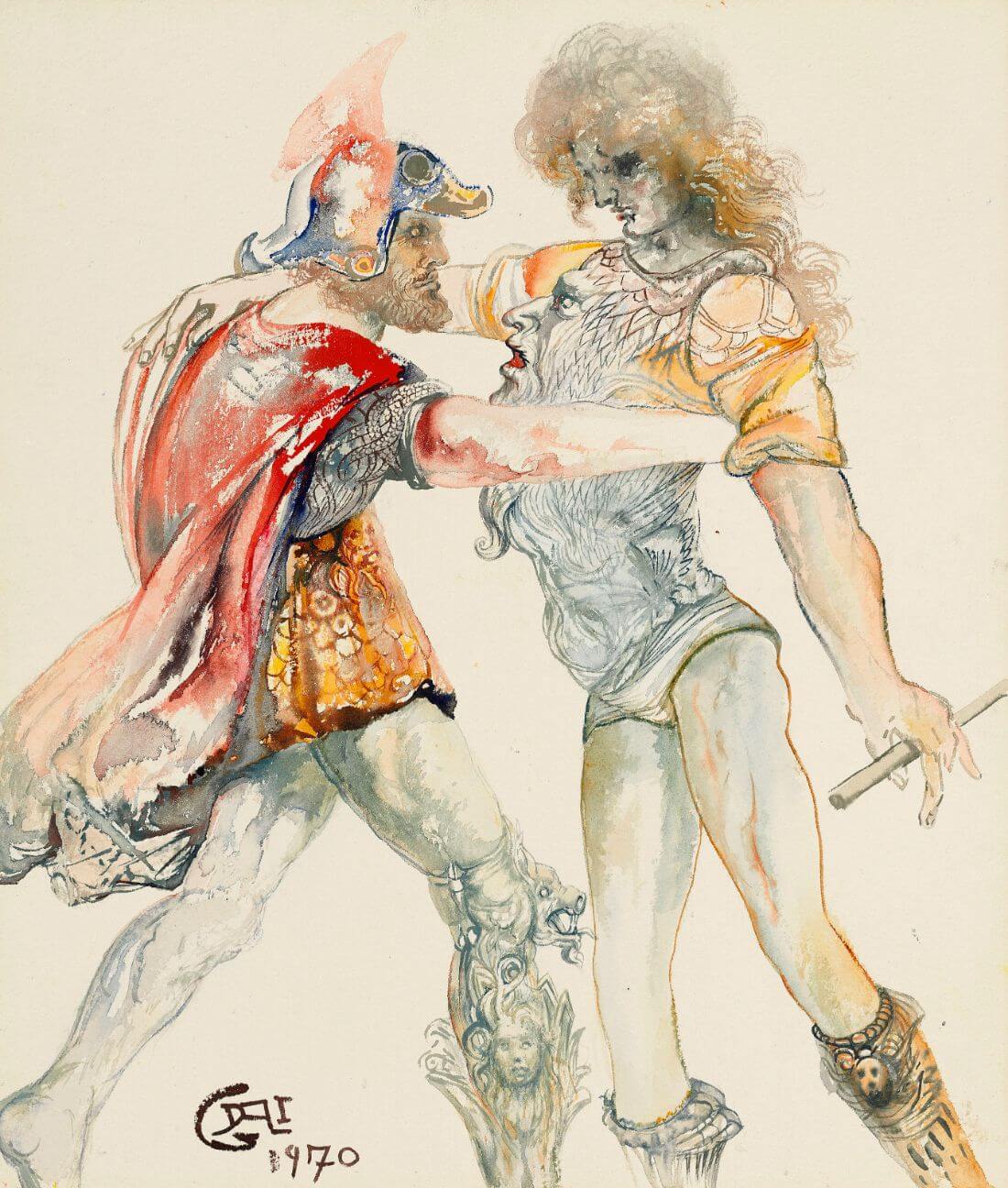 Ulysses and his son Telemachus (Color Ink Sketch) - Salvador Dalí ...