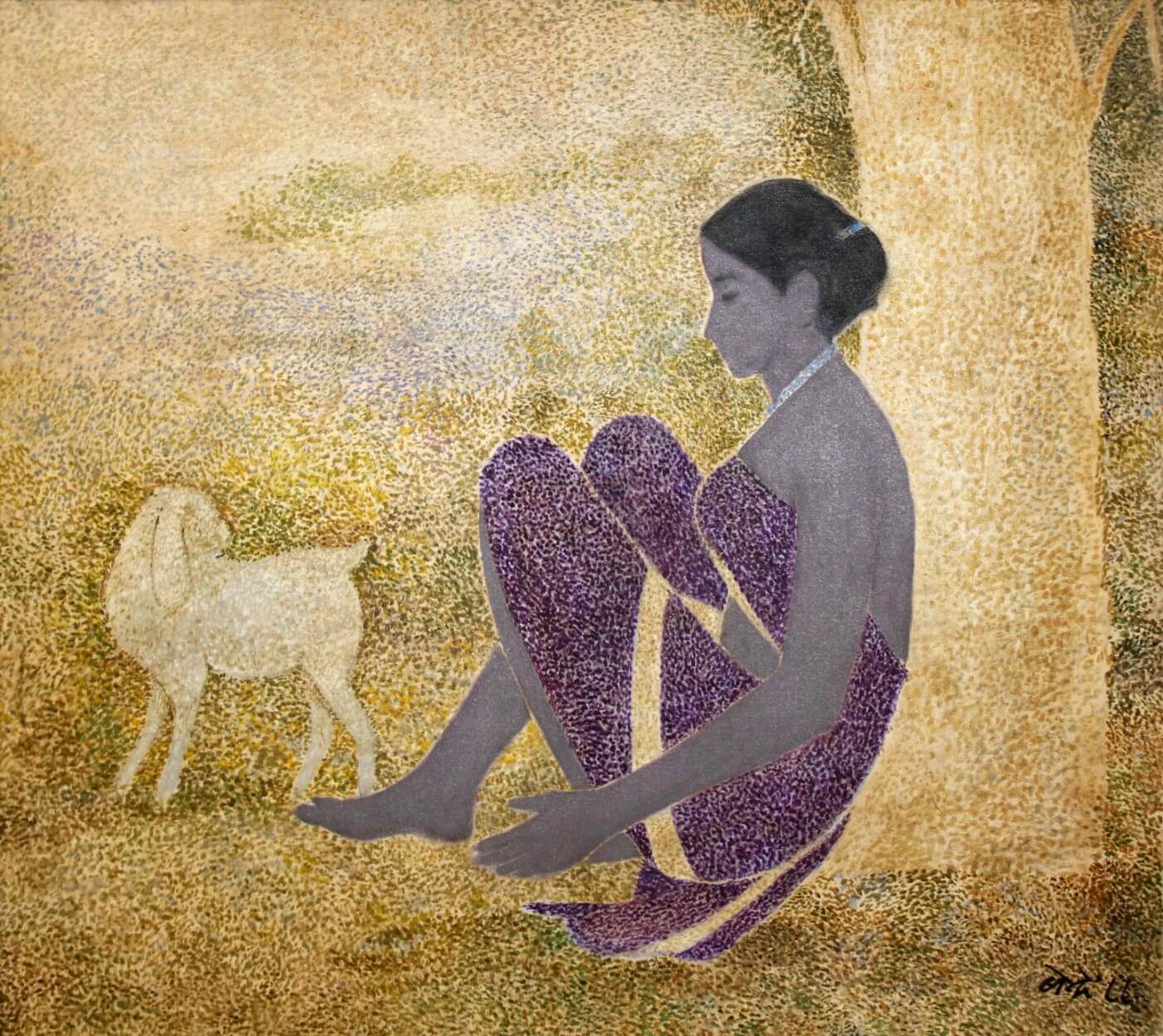 Village Girl With Lamb - Canvas Prints by Narayan Shridhar Bendre ...