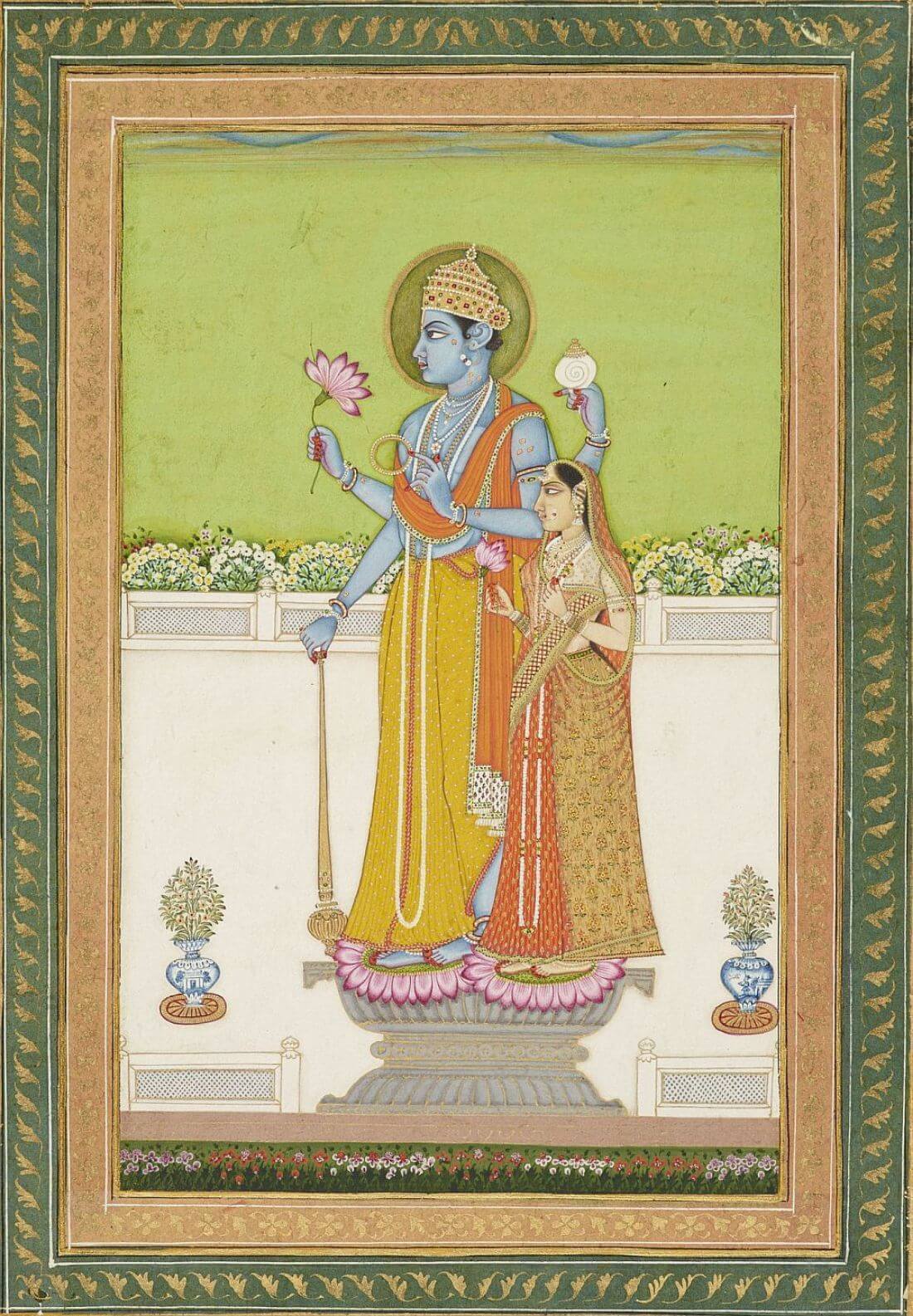 Vishnu And Lakshmi - Late 18Th Century -Vintage Indian Miniature ...