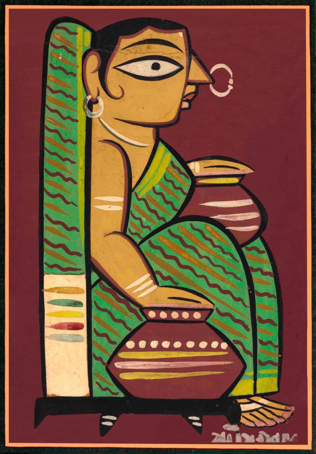 Woman With Water Pots - Jamini Roy - Bengal Art Painting - Posters ...