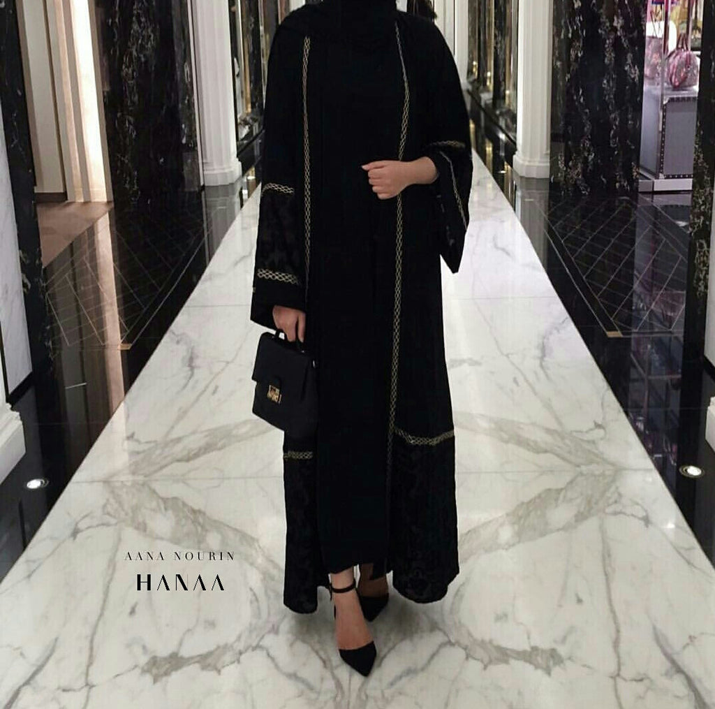 black velvet open abaya