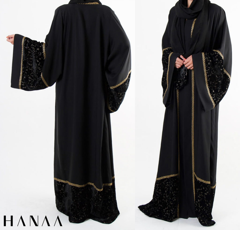 black velvet open abaya