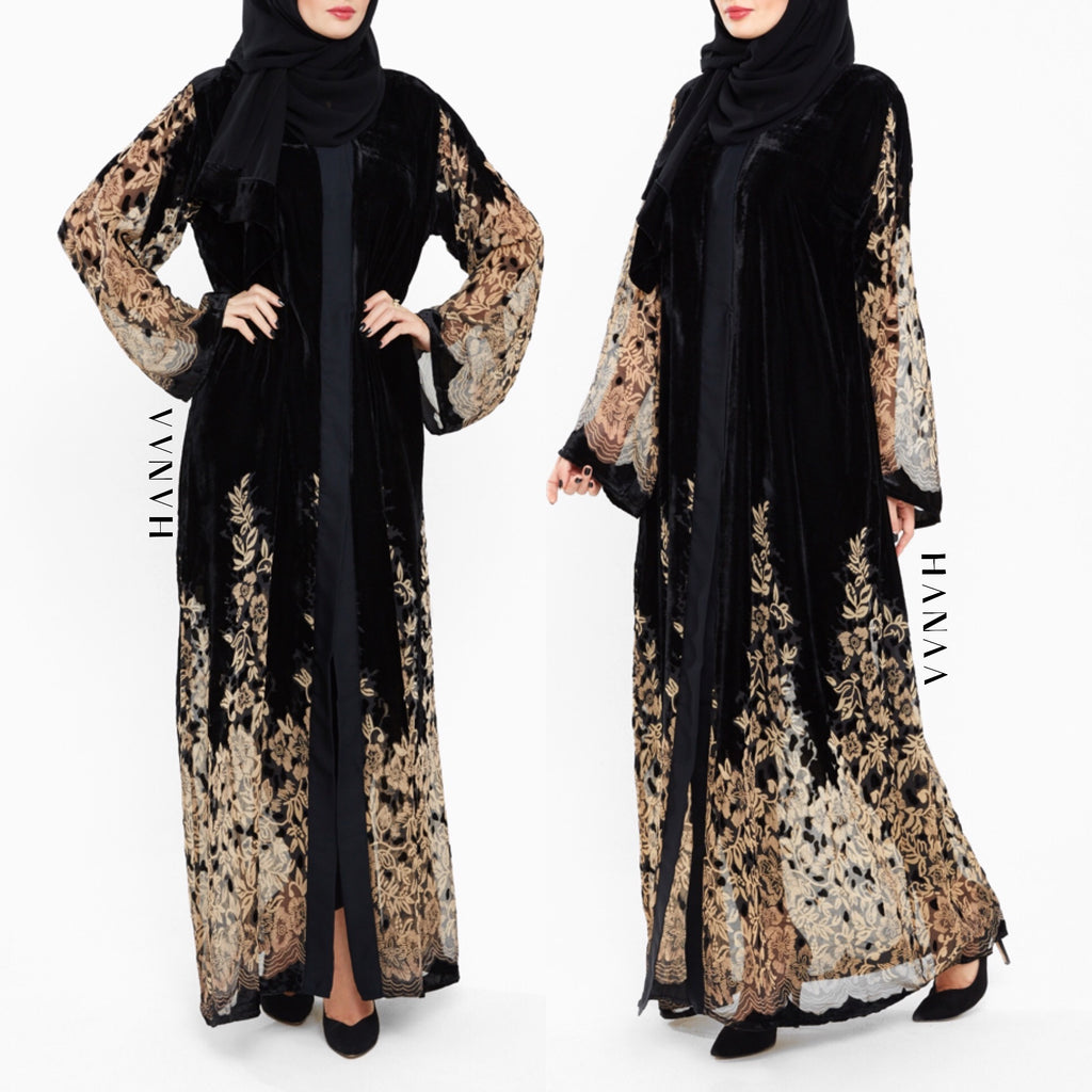 black velvet open abaya