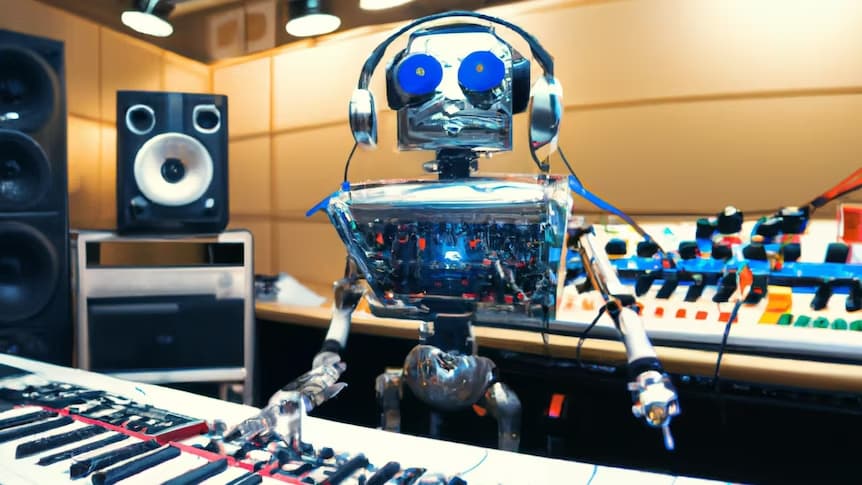 Robot in the studio looking like he doesn't know what he's doing.