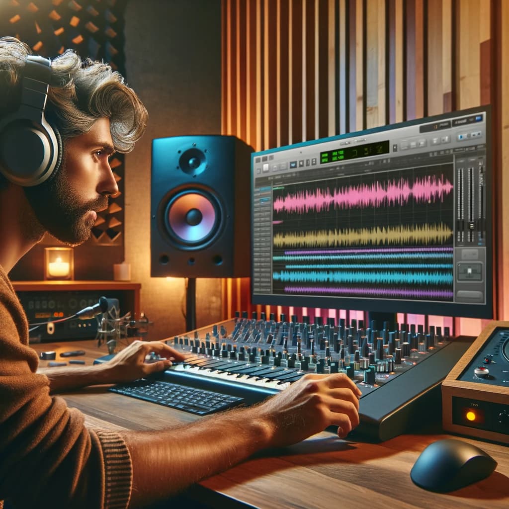 audio engineer in a studio with great lighting
