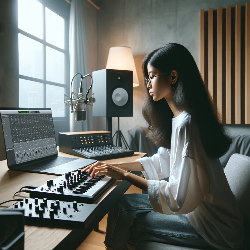 Lady in home studio