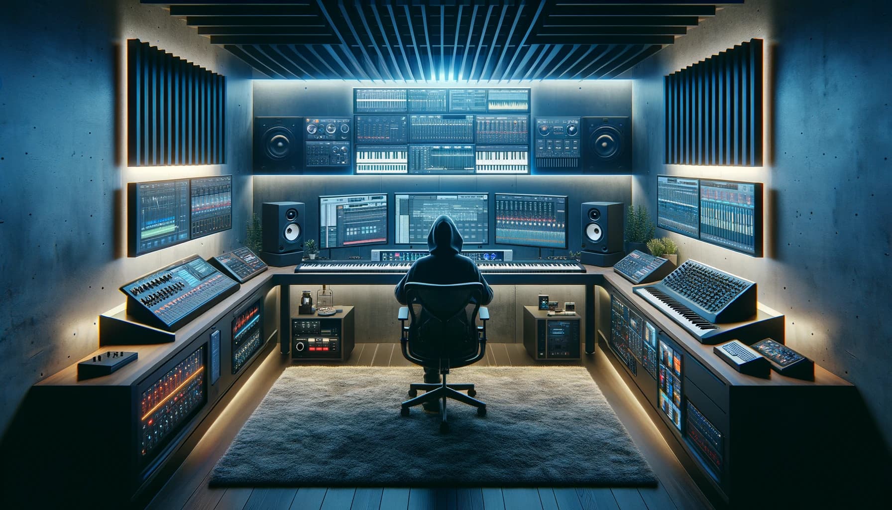 Music producer in a crazy studio