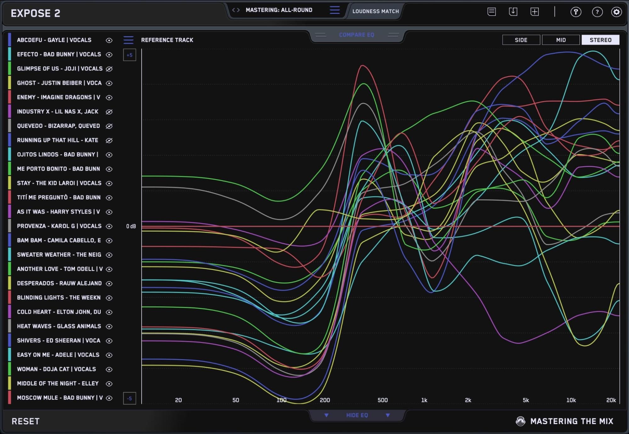 EXPOSE 2 analysing vocal tonal balance with the scale at ±5dB