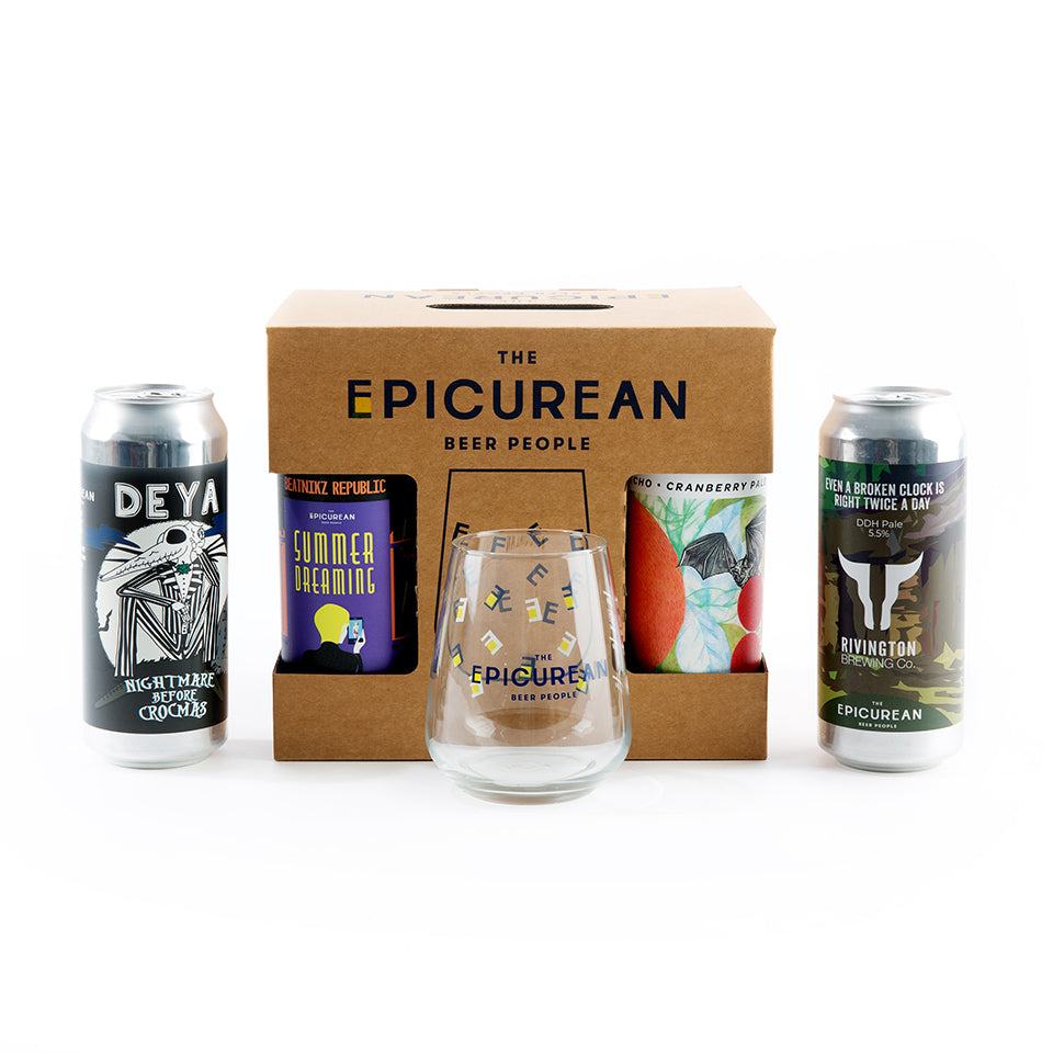 4 Craft Can Set with Branded Glass (Beers may vary - See description) - The Epicurean