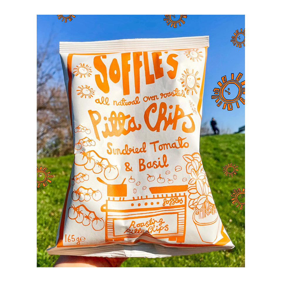 Soffles, Pitta Chips, Sundried Tomato & Basil Flavour, 60g Bag - The Epicurean