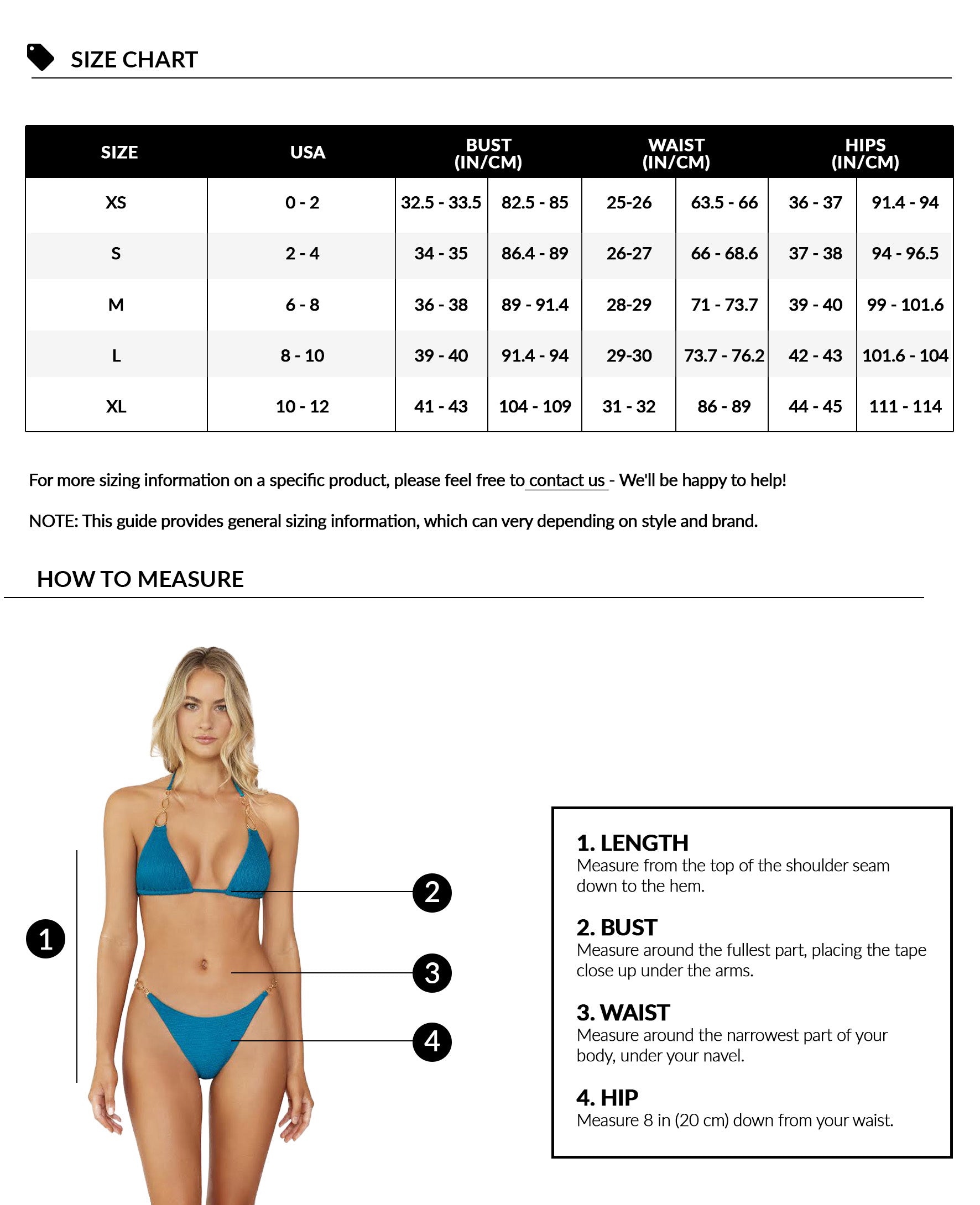 Size Guide – Cristalina Swimwear
