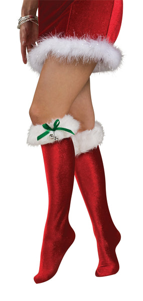 Womens Santa Knee High Socks - Halloween Costumes 4U - Accessories