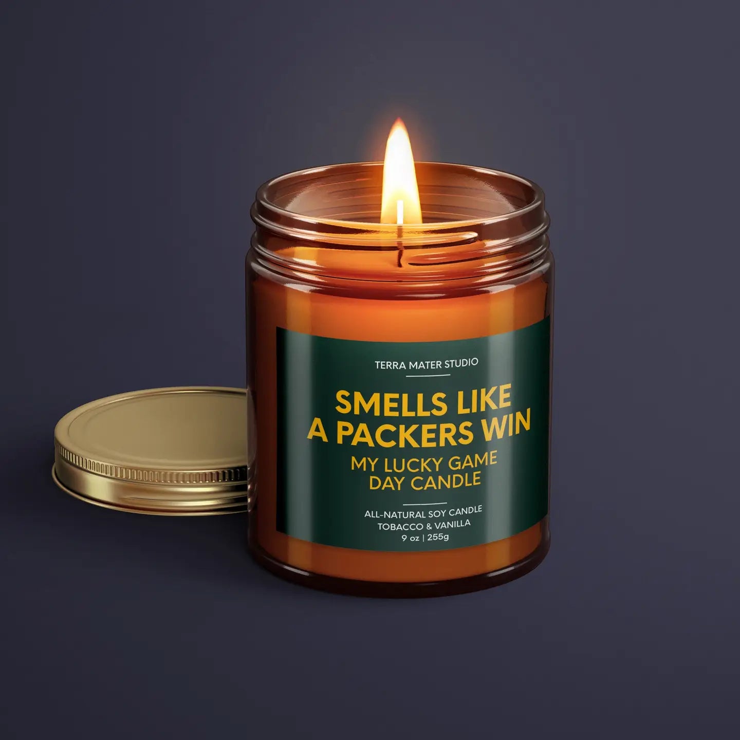 16oz Smells Like A Packers Win | Green Bay Lucky Game Day Candle - Teakwood + Mahogany