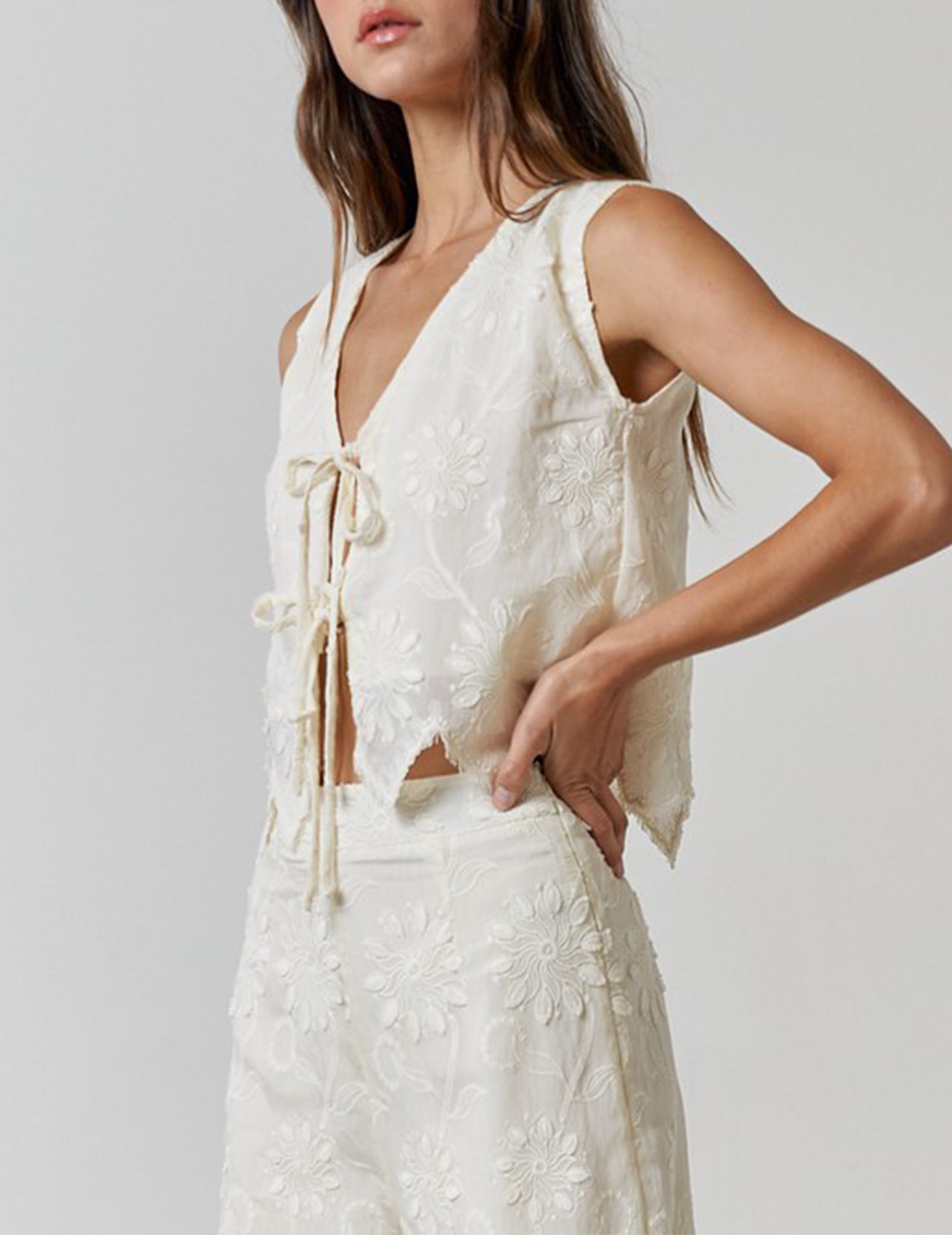 Emory Ivory Embroidered Tie Top