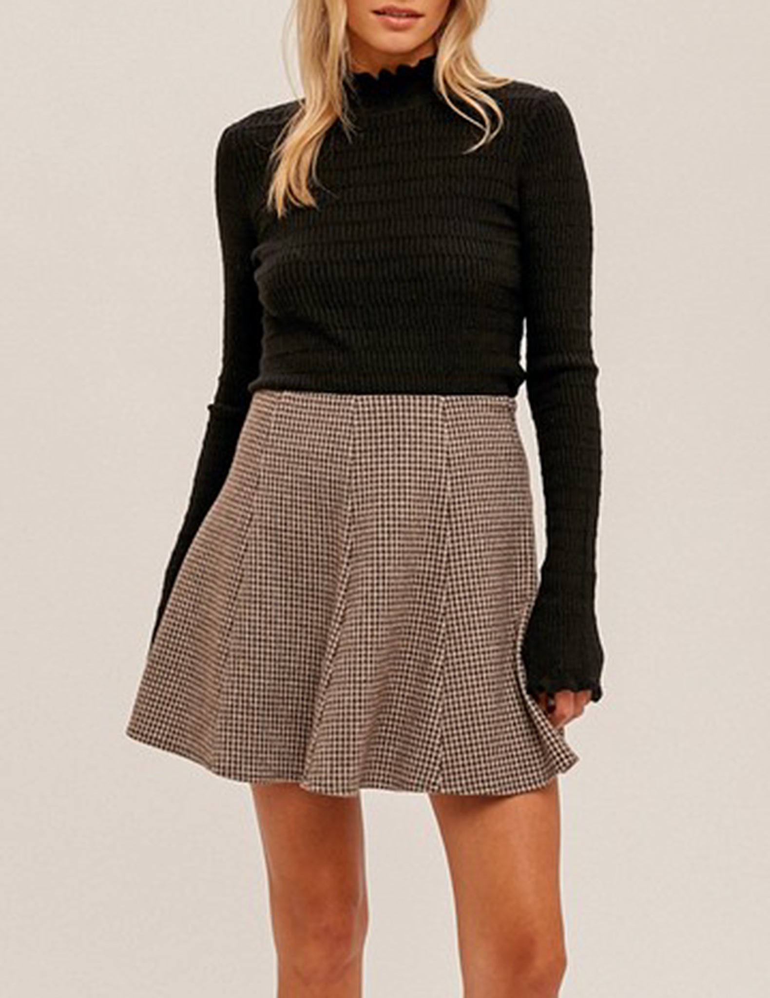 Glenda Brushed Knit Houndstooth Mini Skirt