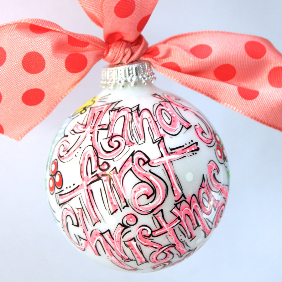 ORNAMENT, PERSONALIZED BABY'S FIRST Christmas PINK Ornament Dakri