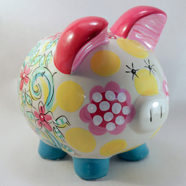 Petit Floral, Personalized, Ceramic Piggy Bank for Girls ...