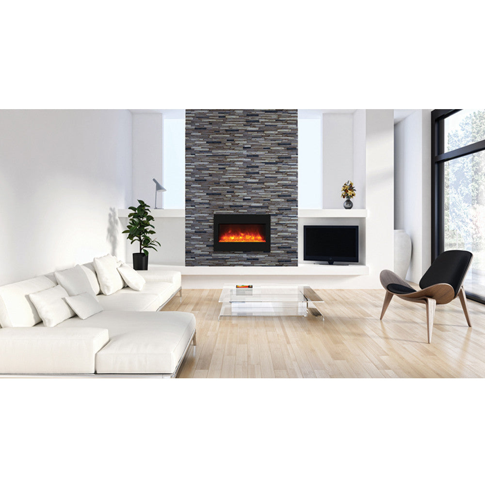 Amantii 33 Zero Clearance Electric Fireplace With Black Glass