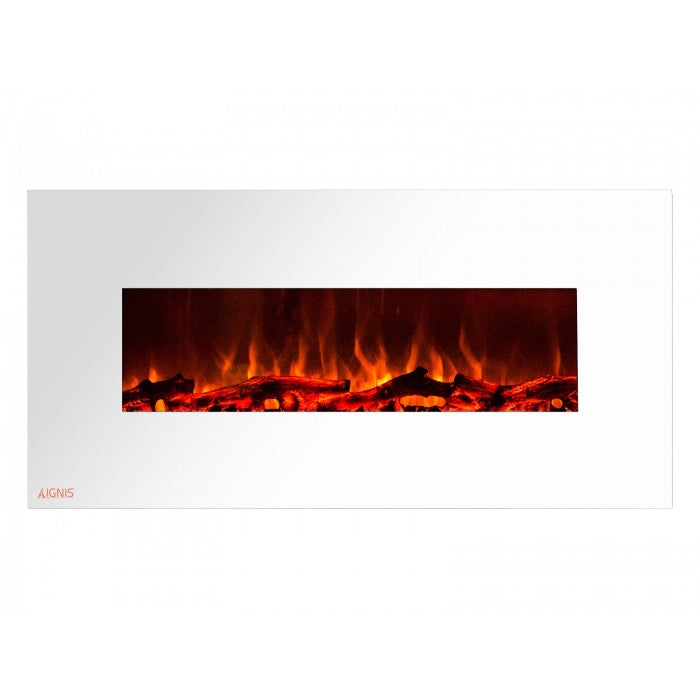 50 Royal White Wall Mount Electric Fireplace With Logs Ventless