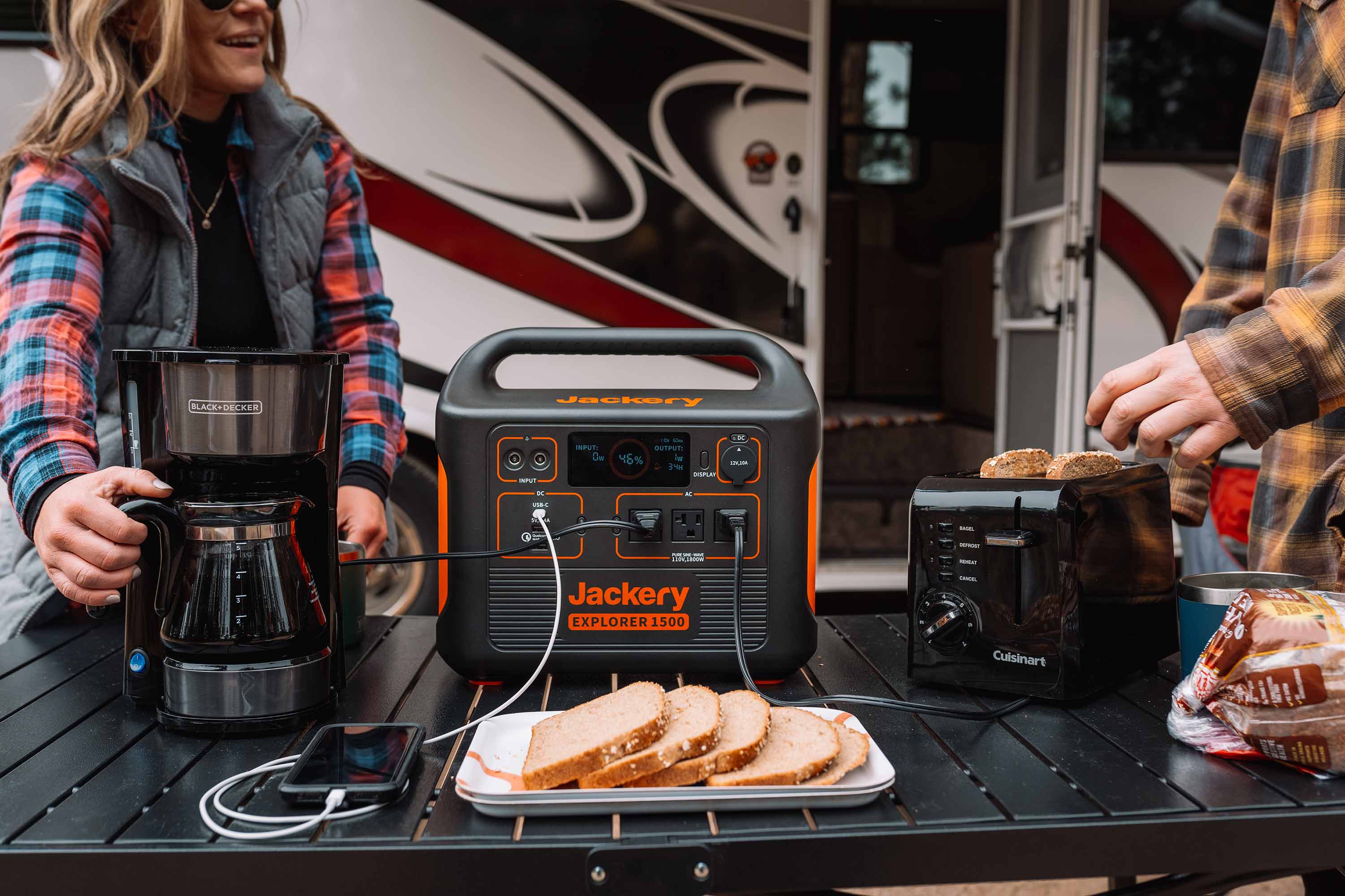 Jackery solar generator for coffee maker in camping