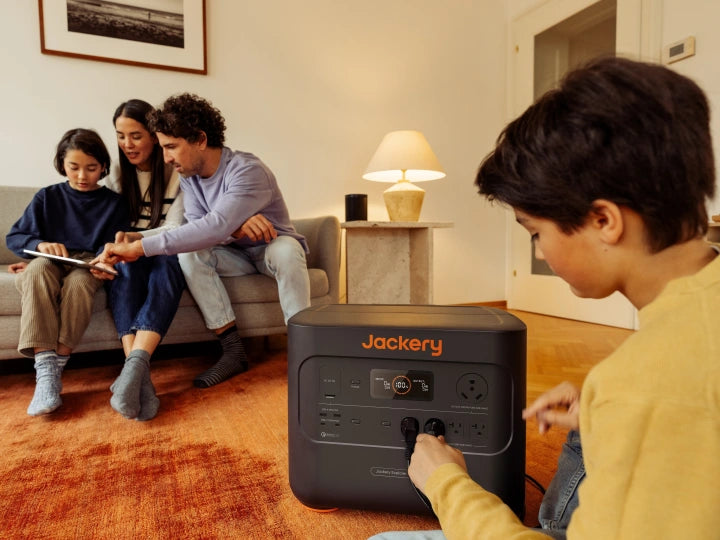 Family plugging devices into Jackery 2000 Plus