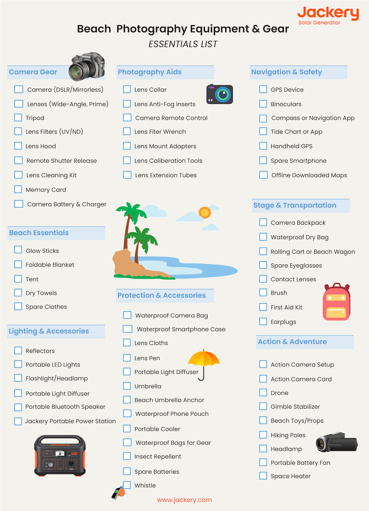 must have beach photography camping checklist