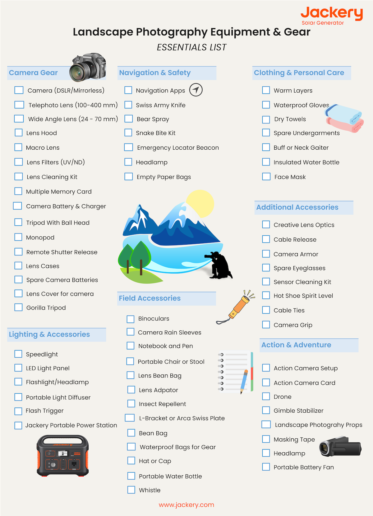 must have landscape photography camping checklist
