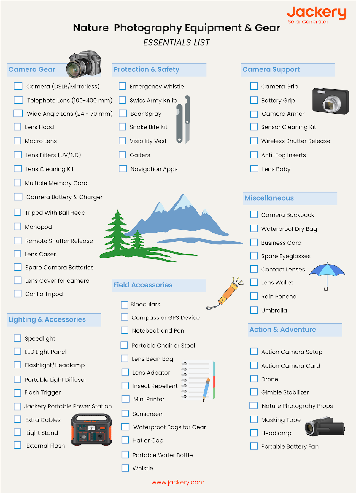 must have nature photography camping checklist