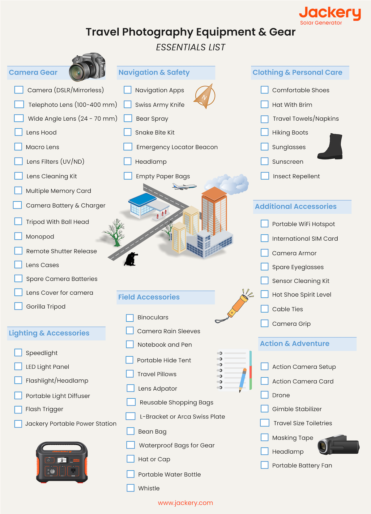 must have travel photography camping checklist