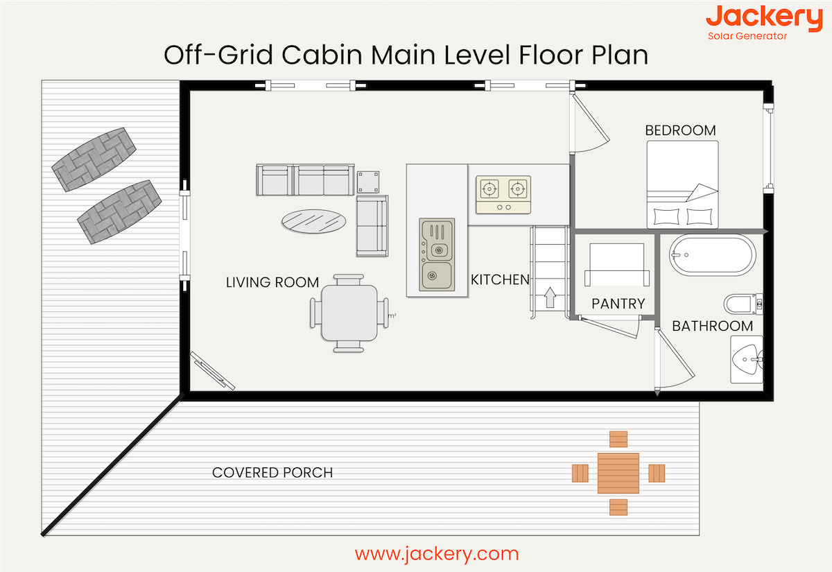off-grid cabin main level floor plan