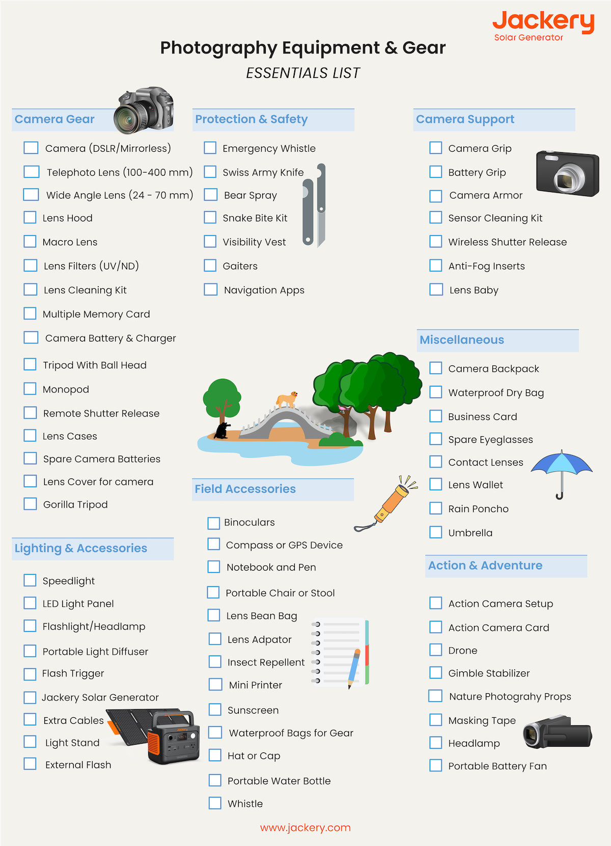 photography equipment checklist for beginners