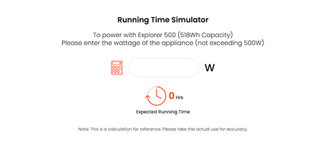 running time simulator of jackery explorer 500 portable power station