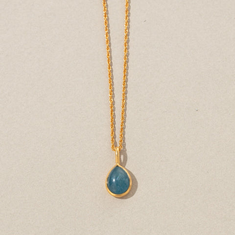Droplet necklace, aquamarine, gold