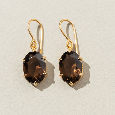 Helene earrings, smokey quartz, gold