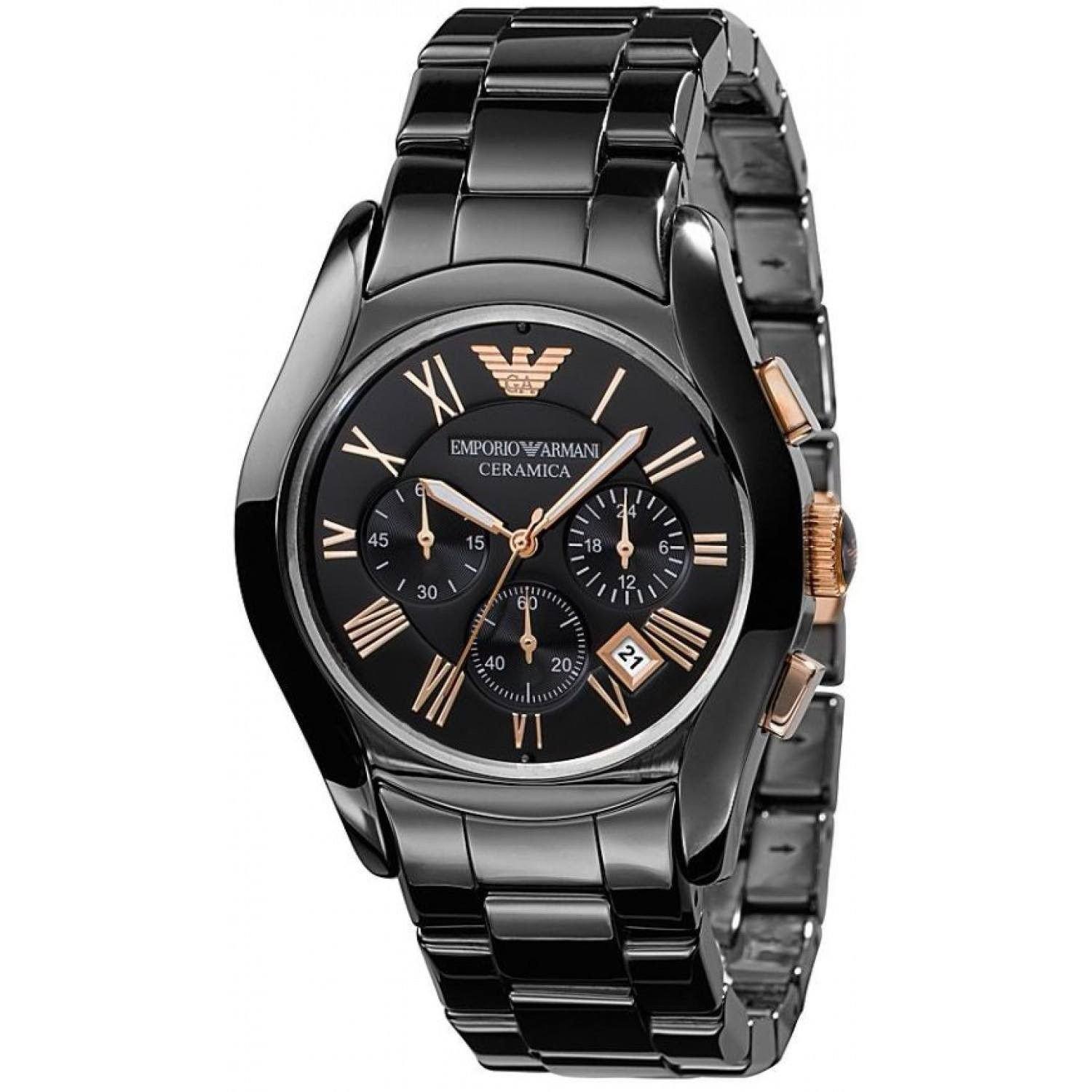 mens black and gold armani watch
