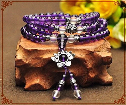 Healing Jewelry & Mala meditation beads (14in) Amethyst & Tibetian Sil –  The Art of Cure