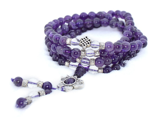 Healing Jewelry & Mala meditation beads (14in) Amethyst & Tibetian Sil –  The Art of Cure