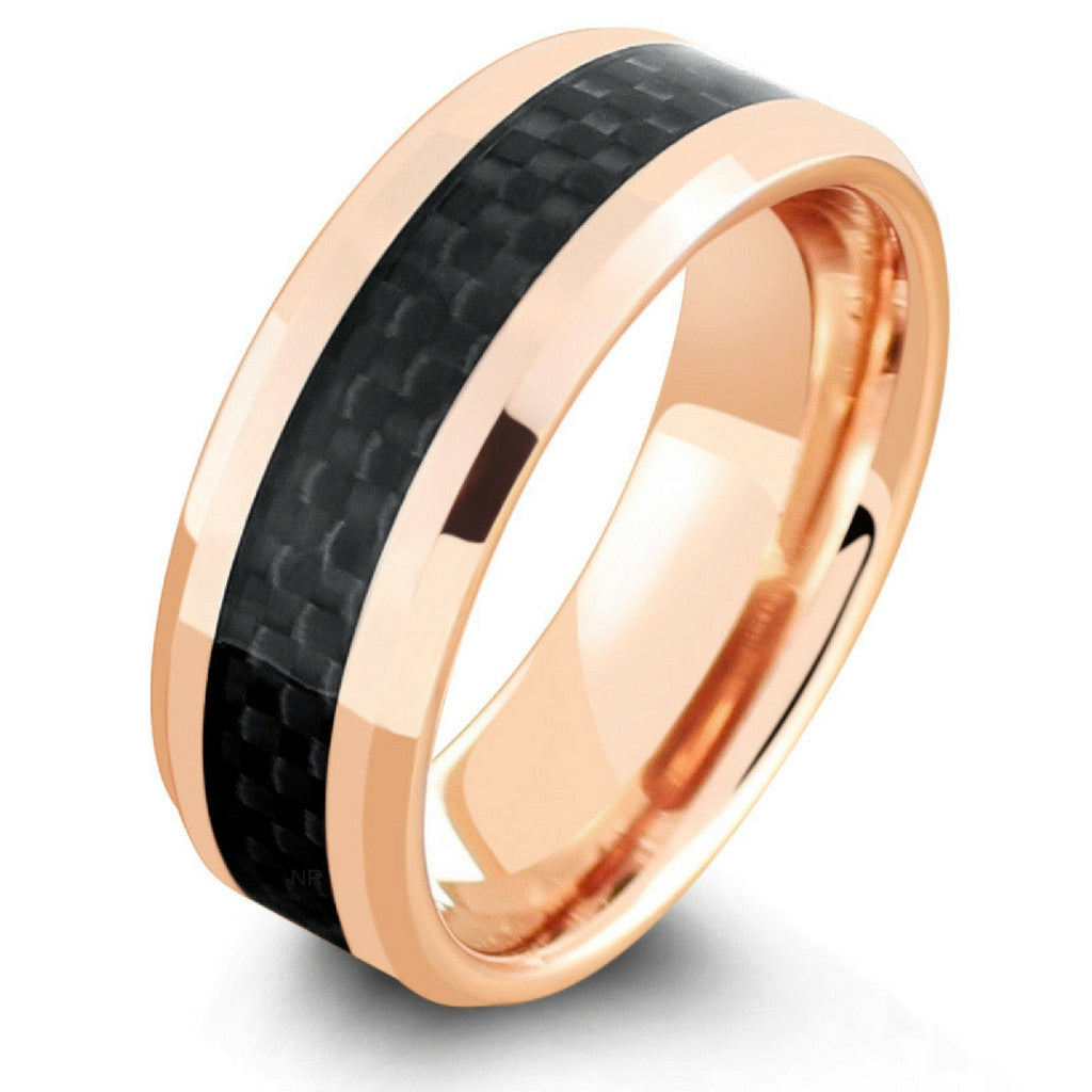 Black Carbon Rose Rose Gold Wedding Ring With Black