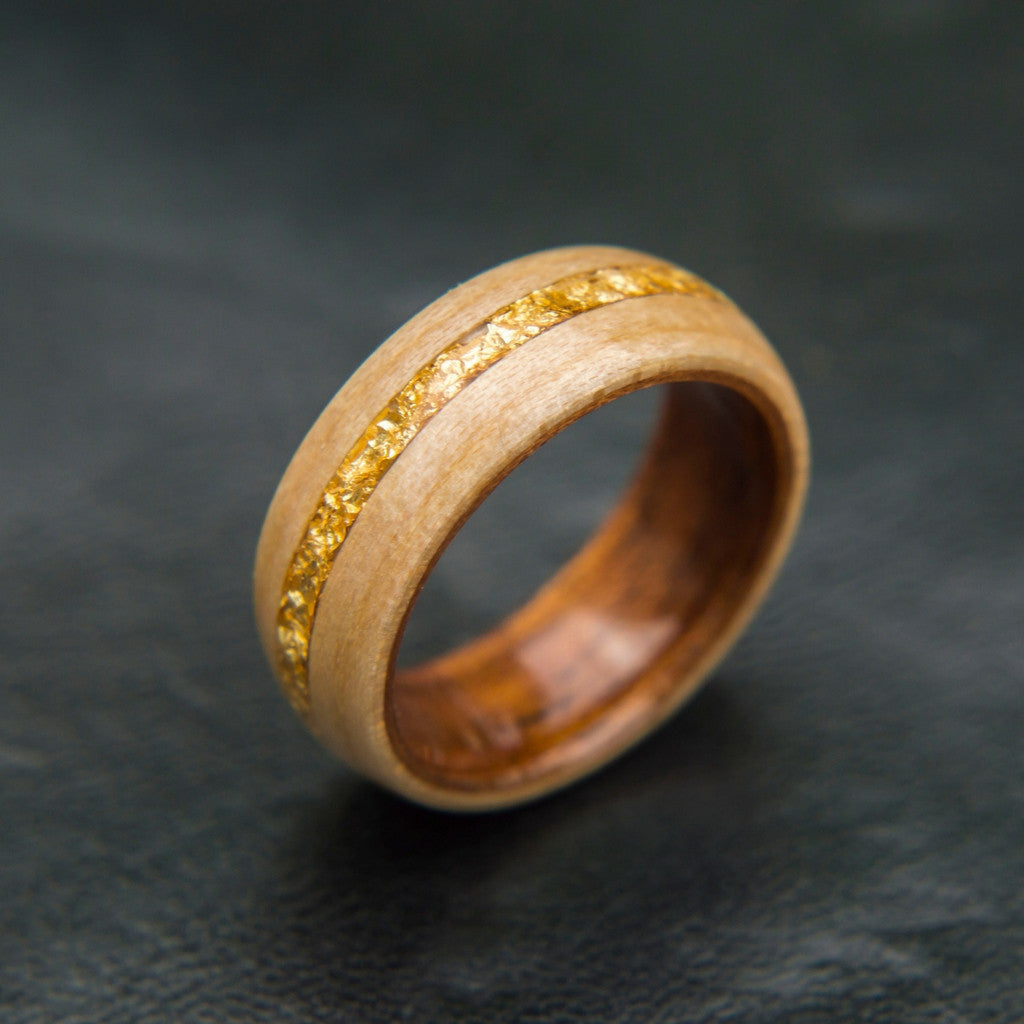 Koa Wood and Maple With Gold Flakes Inlaid In the Center