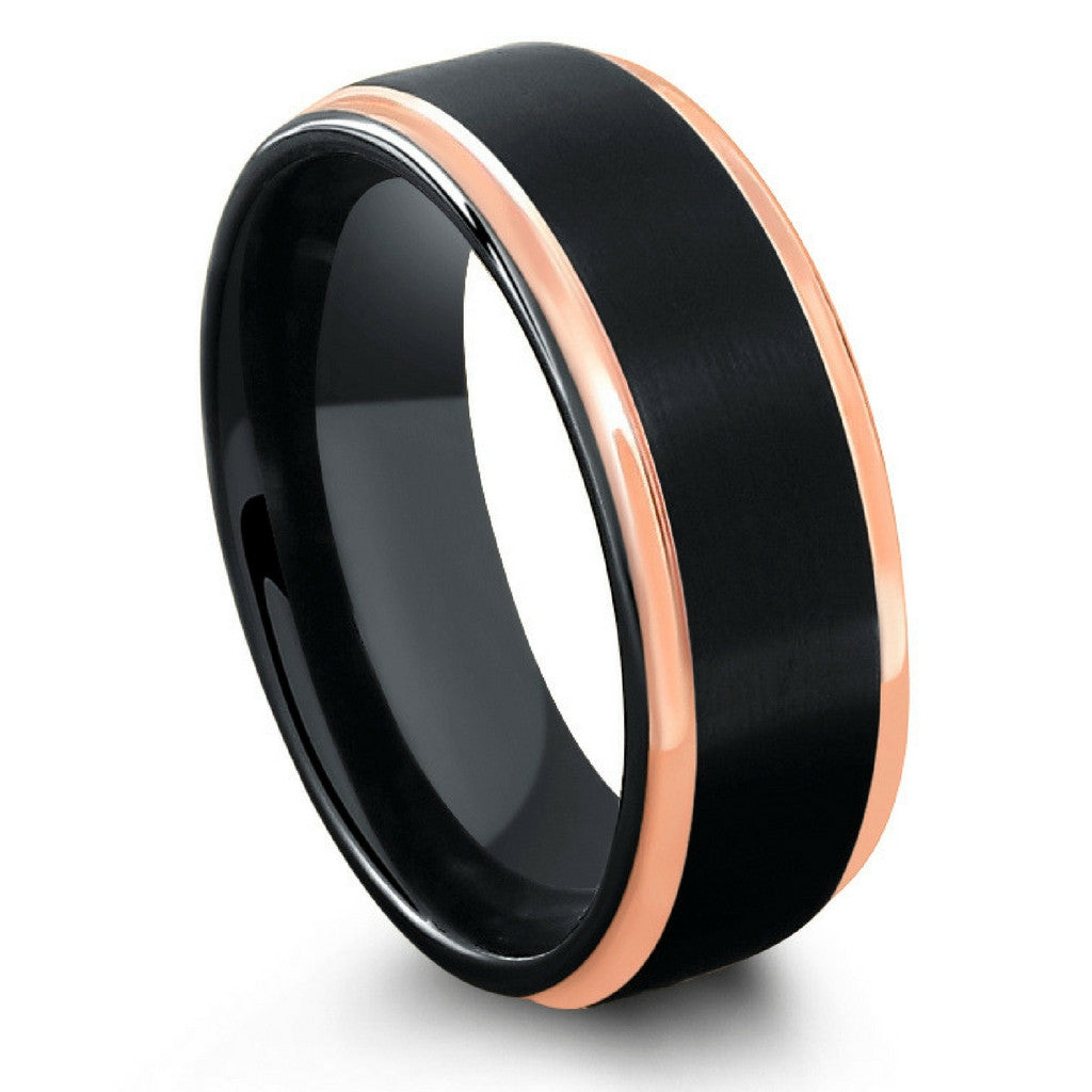 Black Roselet Men's Black and Rose Gold Wedding Band