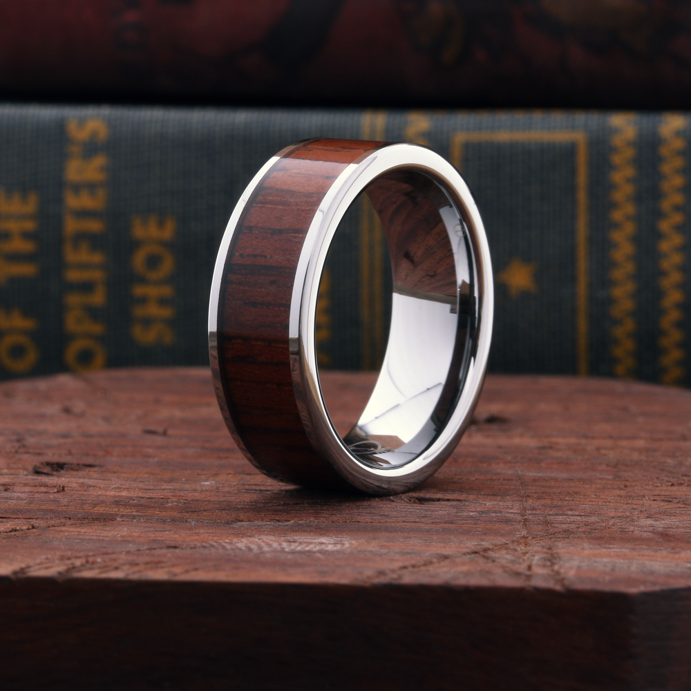Abalone and Koa Wood / Tungsten Wedding Band: 6mm, Comfort Fit, 8 | Northern Royal