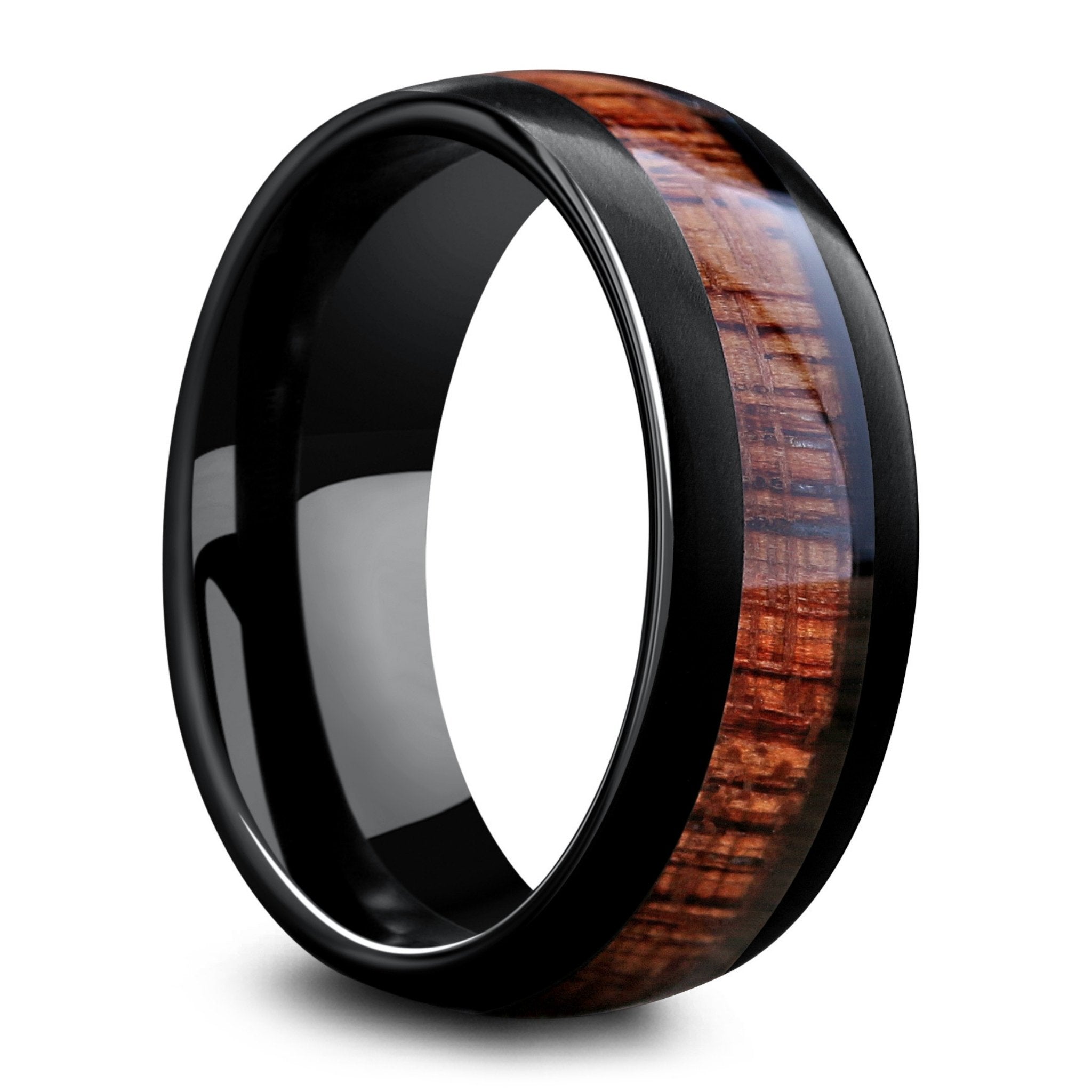 8mm Black Tungsten Wedding Band with Koa Wood Inlay