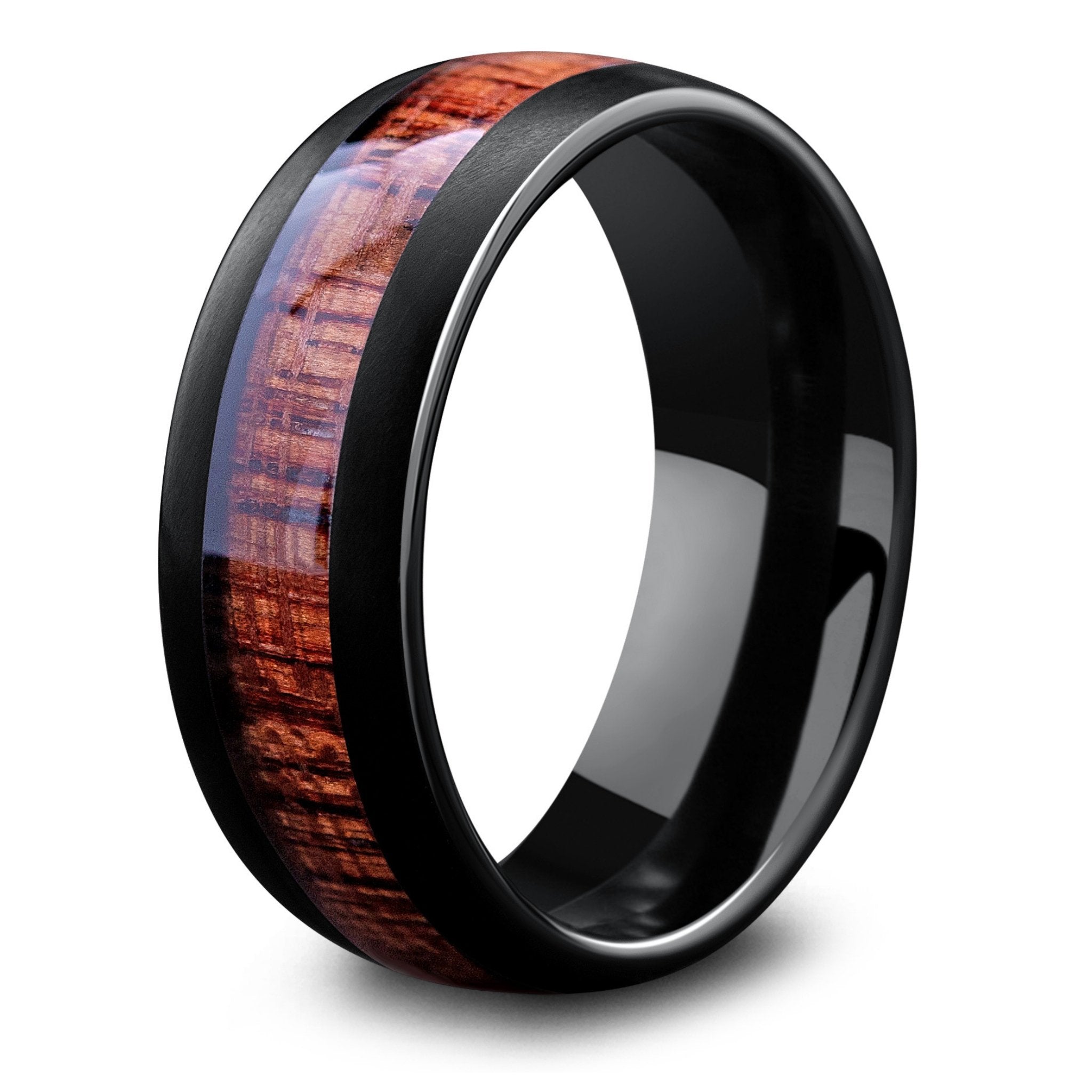 8mm Black Tungsten Wedding Band with Koa Wood Inlay – Northern Royal, LLC