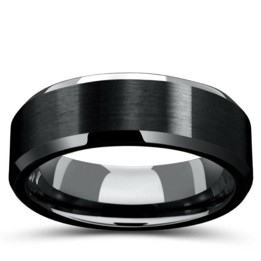 8mm Mens Black Tungsten Wedding Ring With Matte Center ...